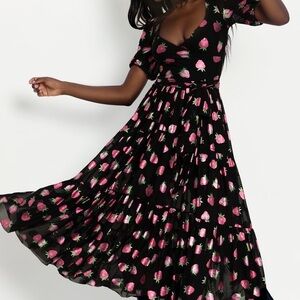 Metallic Strawberry Black Dress